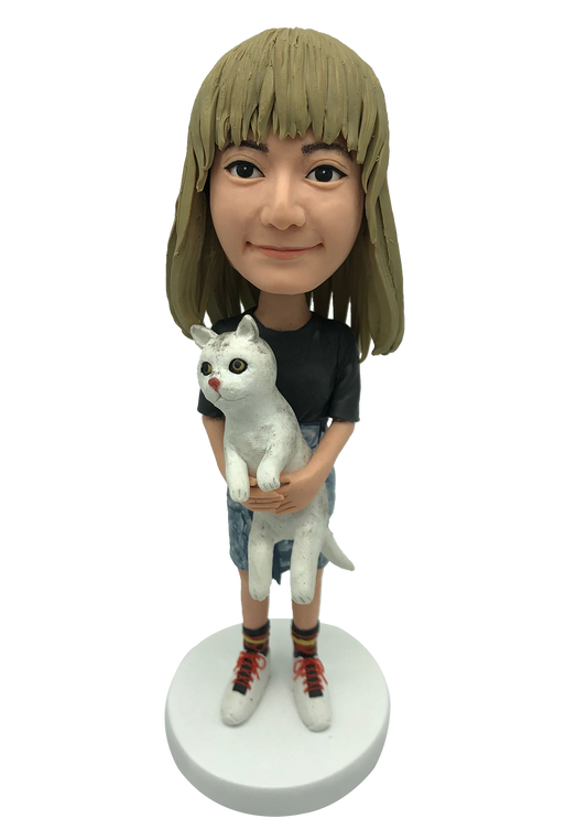 Girl Holding Cat Custom Bobblehead